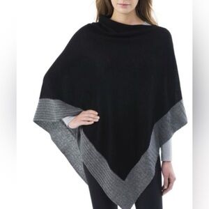Celeste Wool Cashmere Blend Two-Toned Black & Gray Poncho, Soft & Lightweight OS